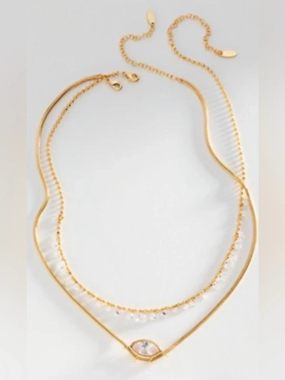 Anthropologie Gold Layered Crystal Eye Necklace